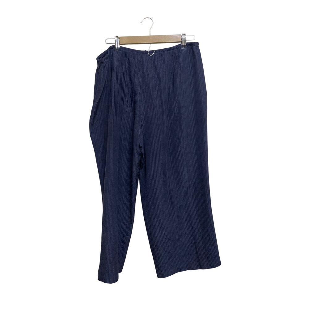 Eileen Fisher Navy Blue Crinkle Textured Wide Leg Relaxed Pants Womens Large - Picture 4 of 4
